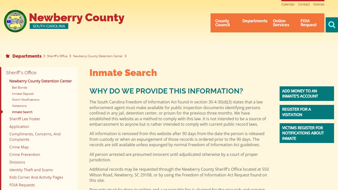 Inmate Search - Newberry County