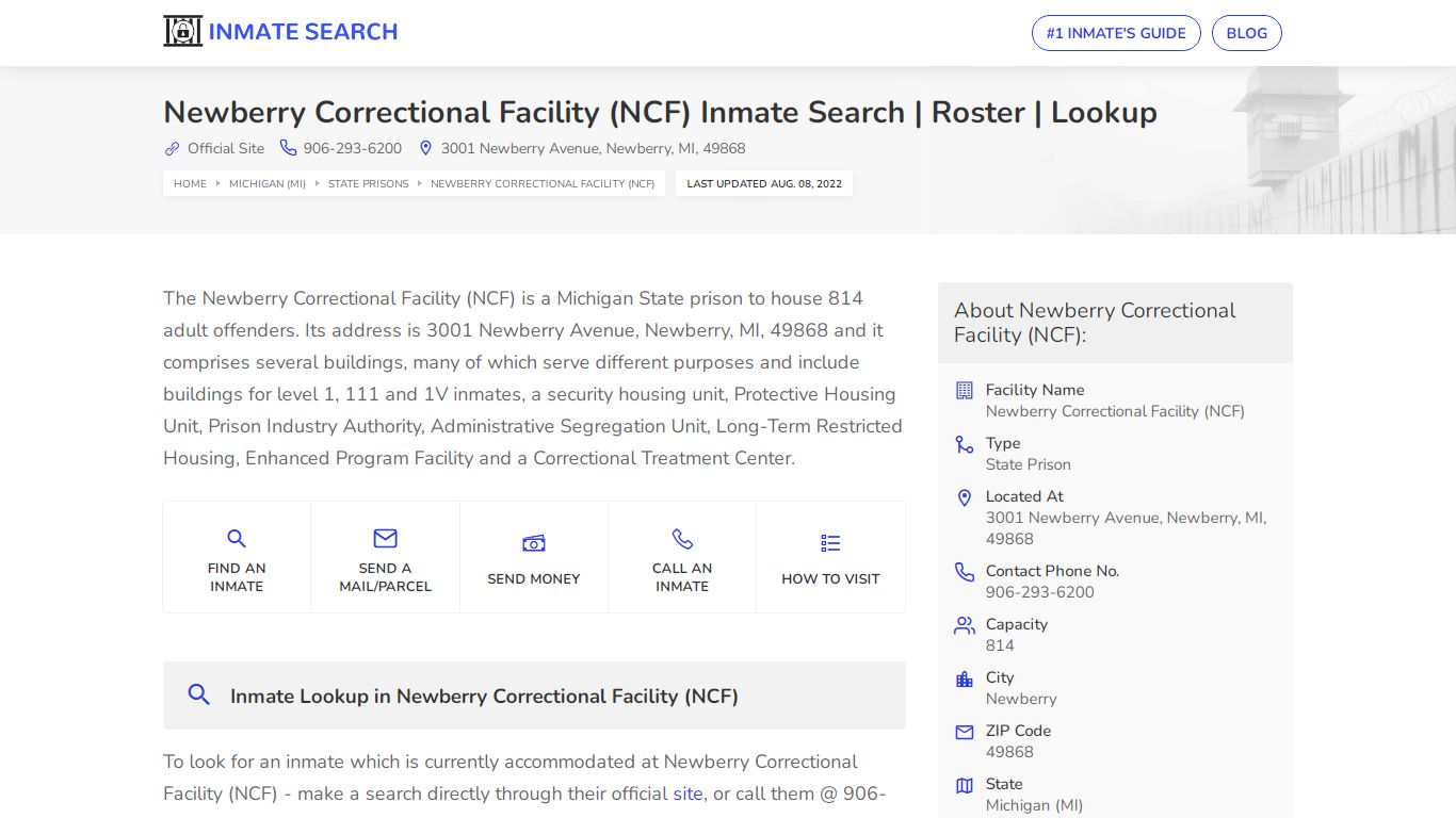 Newberry Correctional Facility (NCF) Inmate Search ...